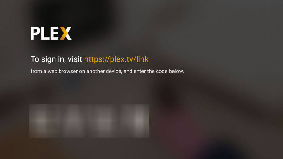 Plex activation code appears on the screen