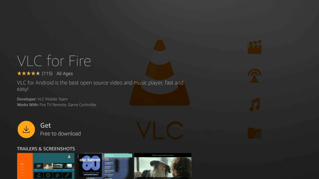 Click Get to download VLC 