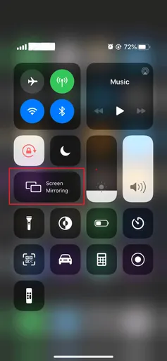 Tap Screen Mirroring and click Apple TV