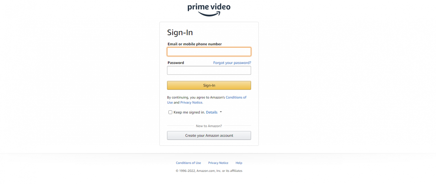 Sign in to AMAZON PRIME using your account credentials