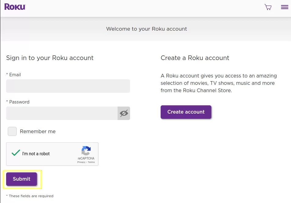 Sign in using your Roku account credentials